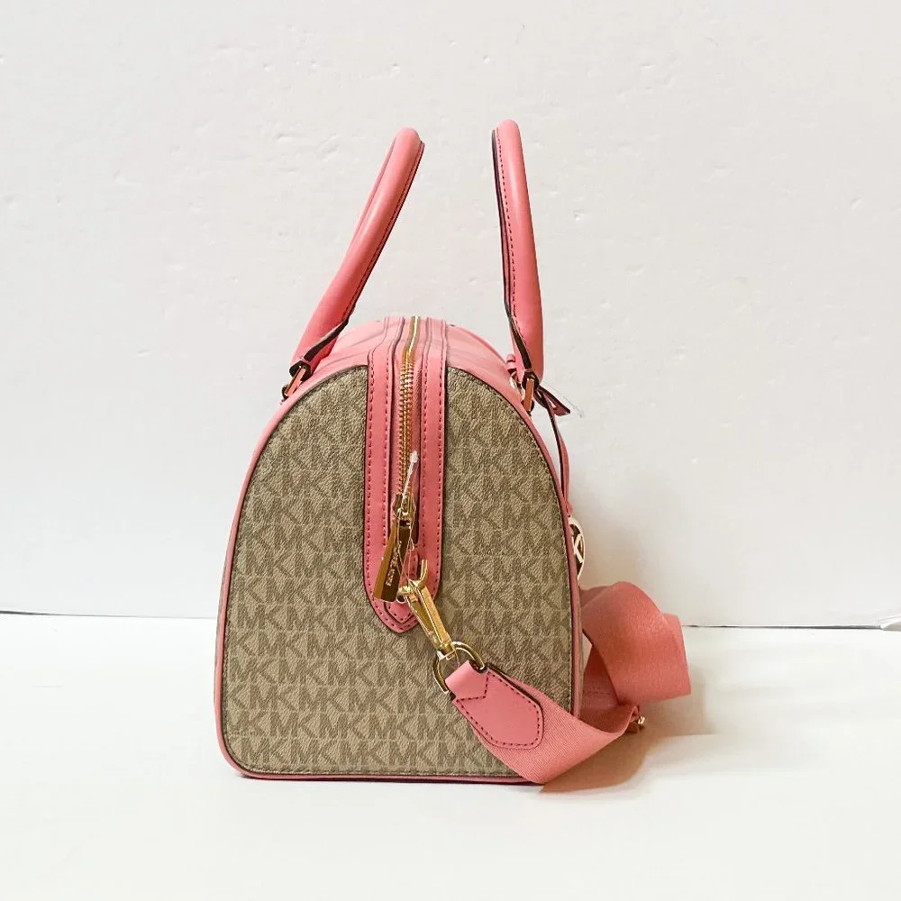 Michael Kors Pink Trim Logo Satchel with Adjustable Strap